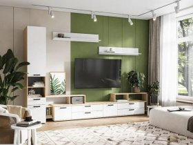 Модульная стенка Санса (дуб сонома/белый) в Дупленской - duplenskaya.mebel-nsk.ru | фото