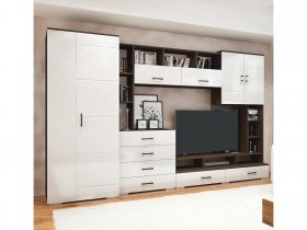 Стенка Коста МДФ (дуб венге/белый глянец) в Дупленской - duplenskaya.mebel-nsk.ru | фото